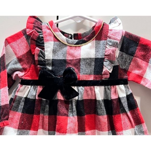 Mud Pie 3-6m 9-12m buffalo plaid flannel dress tights Christmas red black check - Picture 3 of 3